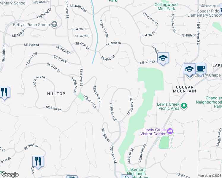 map of restaurants, bars, coffee shops, grocery stores, and more near 5322 153rd Place Southeast in Bellevue