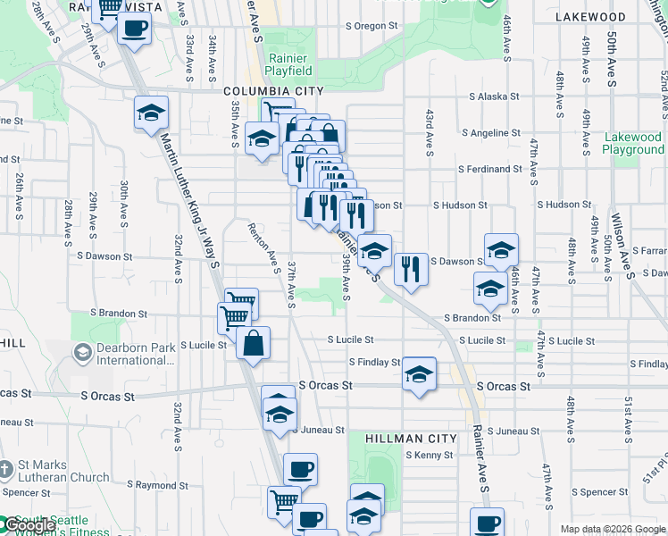 map of restaurants, bars, coffee shops, grocery stores, and more near 5234 37th Avenue South in Seattle
