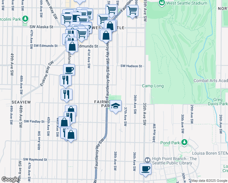 map of restaurants, bars, coffee shops, grocery stores, and more near 5229 38th Avenue Southwest in Seattle