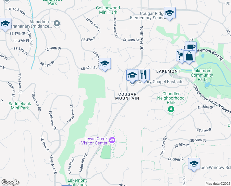map of restaurants, bars, coffee shops, grocery stores, and more near 5129 164th Avenue Southeast in Bellevue