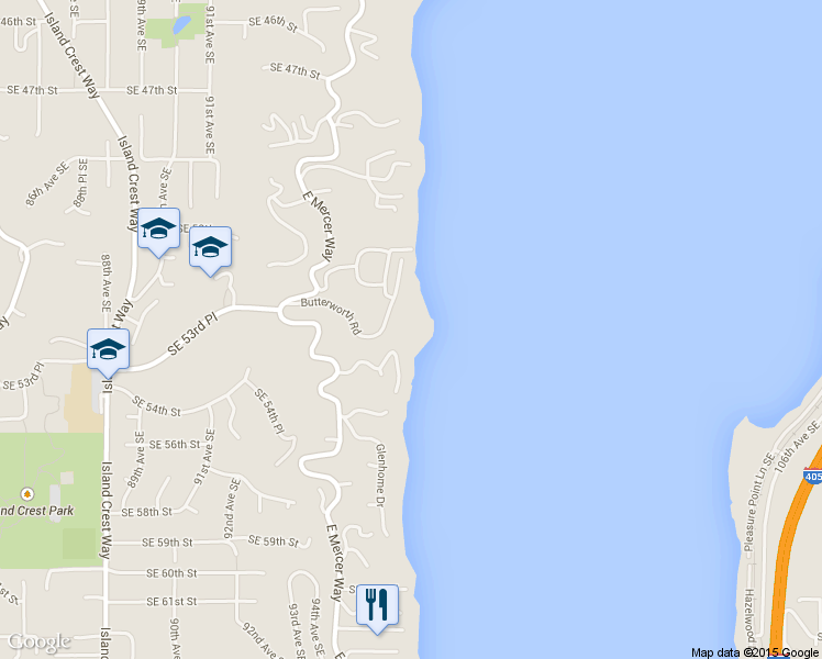 map of restaurants, bars, coffee shops, grocery stores, and more near 5330 Butterworth Road in Mercer Island