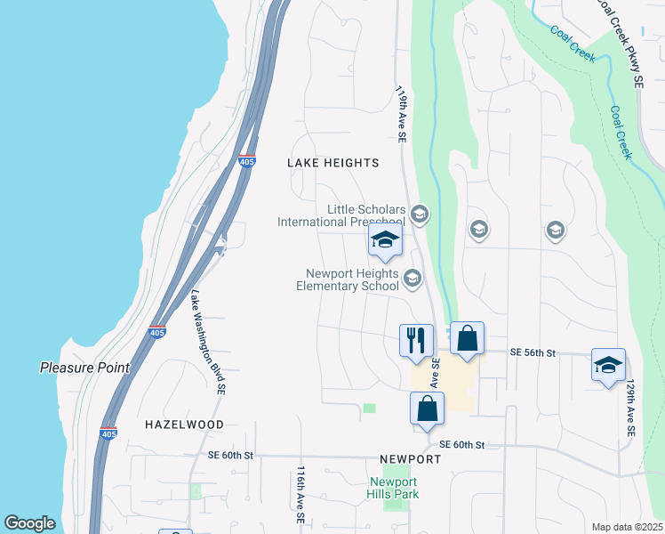 map of restaurants, bars, coffee shops, grocery stores, and more near 5222 116th Avenue Southeast in Bellevue