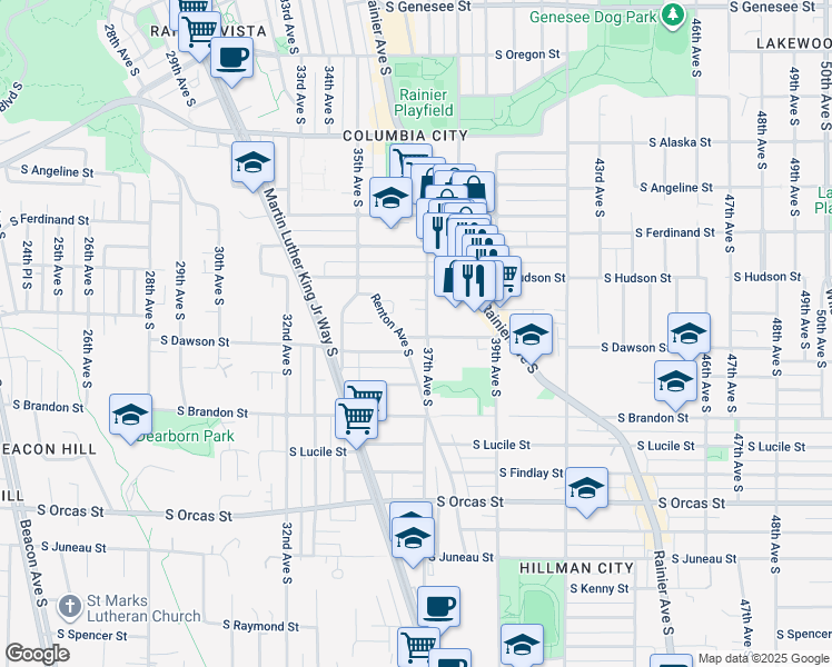 map of restaurants, bars, coffee shops, grocery stores, and more near 5037 37th Avenue South in Seattle