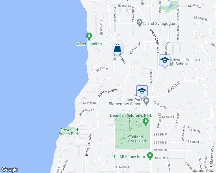 map of restaurants, bars, coffee shops, grocery stores, and more near 5222 Forest Avenue Southeast in Mercer Island