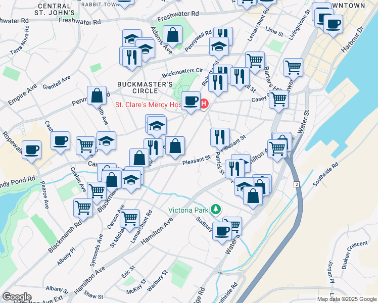 map of restaurants, bars, coffee shops, grocery stores, and more near 211 Lemarchant Road in St. John's
