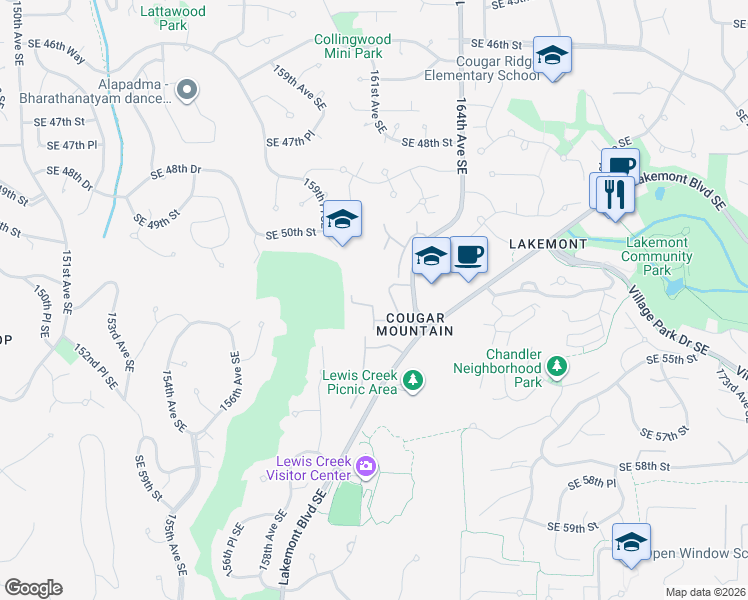 map of restaurants, bars, coffee shops, grocery stores, and more near 5137 164th Avenue Southeast in Bellevue