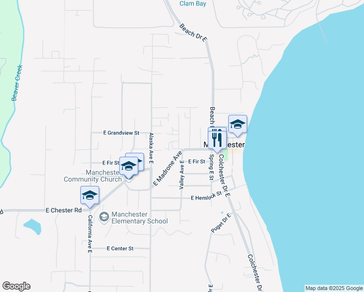 map of restaurants, bars, coffee shops, grocery stores, and more near 7675 East Main Street in Port Orchard