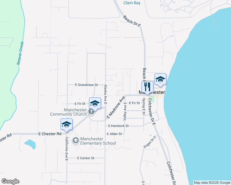 map of restaurants, bars, coffee shops, grocery stores, and more near 7751 East Main Street in Port Orchard