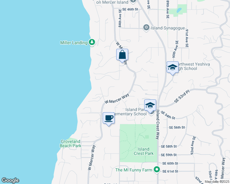 map of restaurants, bars, coffee shops, grocery stores, and more near 5214 Forest Avenue Southeast in Mercer Island
