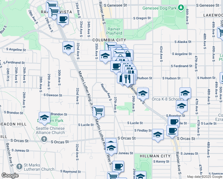 map of restaurants, bars, coffee shops, grocery stores, and more near 5037 37th Avenue South in Seattle