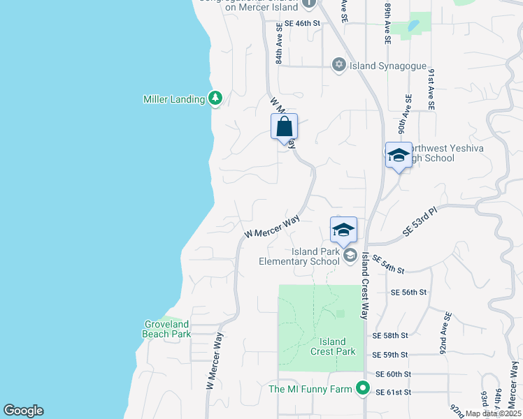 map of restaurants, bars, coffee shops, grocery stores, and more near 5214 Forest Avenue Southeast in Mercer Island