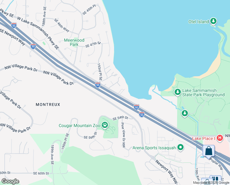 map of restaurants, bars, coffee shops, grocery stores, and more near 5120 West Lake Sammamish Parkway Southeast in Issaquah