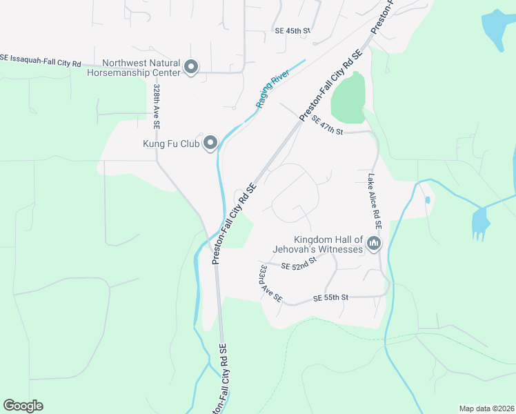 map of restaurants, bars, coffee shops, grocery stores, and more near 33450 Southeast 50th Court in Fall City