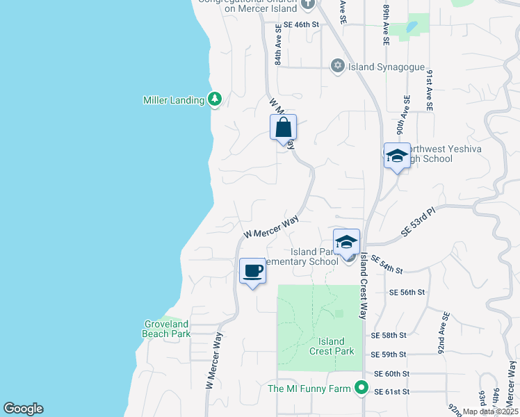 map of restaurants, bars, coffee shops, grocery stores, and more near 5214 Forest Avenue Southeast in Mercer Island