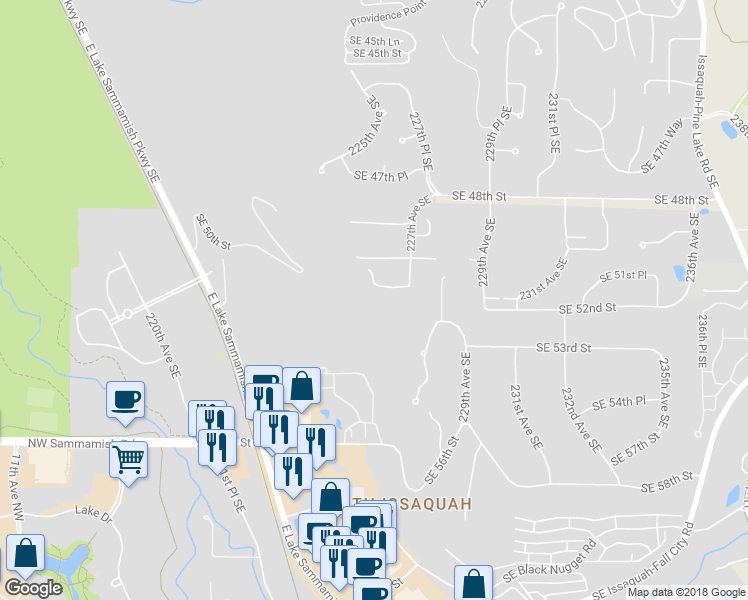 map of restaurants, bars, coffee shops, grocery stores, and more near 22685 Southeast 51th Street in Issaquah