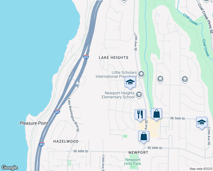 map of restaurants, bars, coffee shops, grocery stores, and more near 5219 116th Avenue Southeast in Bellevue
