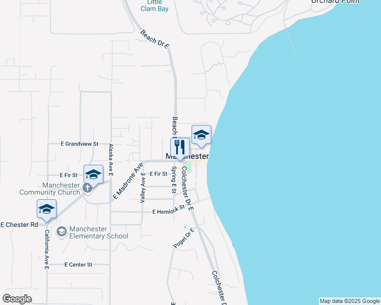 map of restaurants, bars, coffee shops, grocery stores, and more near 8185 East Daniels Loop in Port Orchard