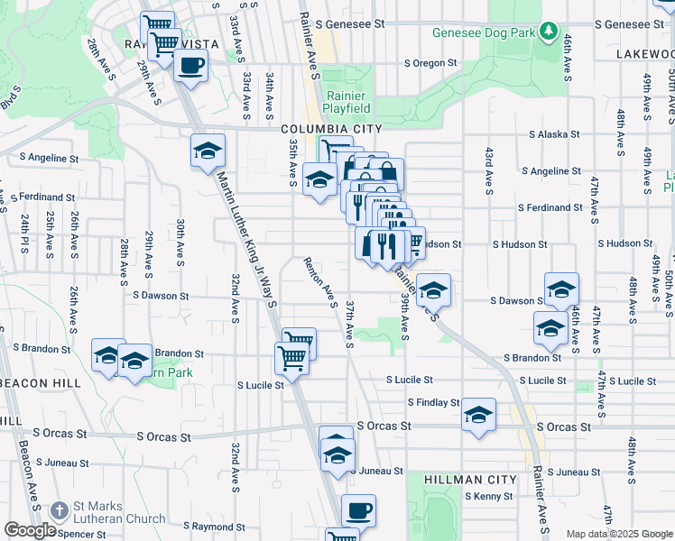 map of restaurants, bars, coffee shops, grocery stores, and more near 5037 37th Avenue South in Seattle