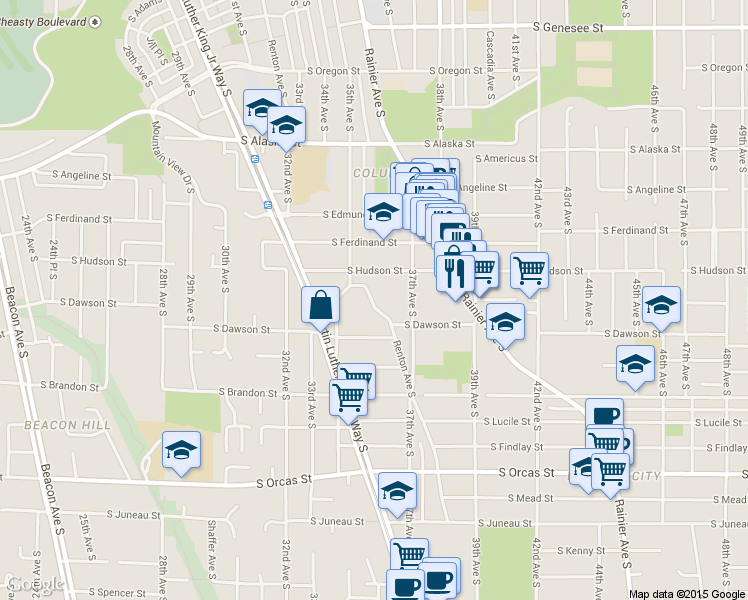 map of restaurants, bars, coffee shops, grocery stores, and more near 5038 Renton Avenue South in Seattle