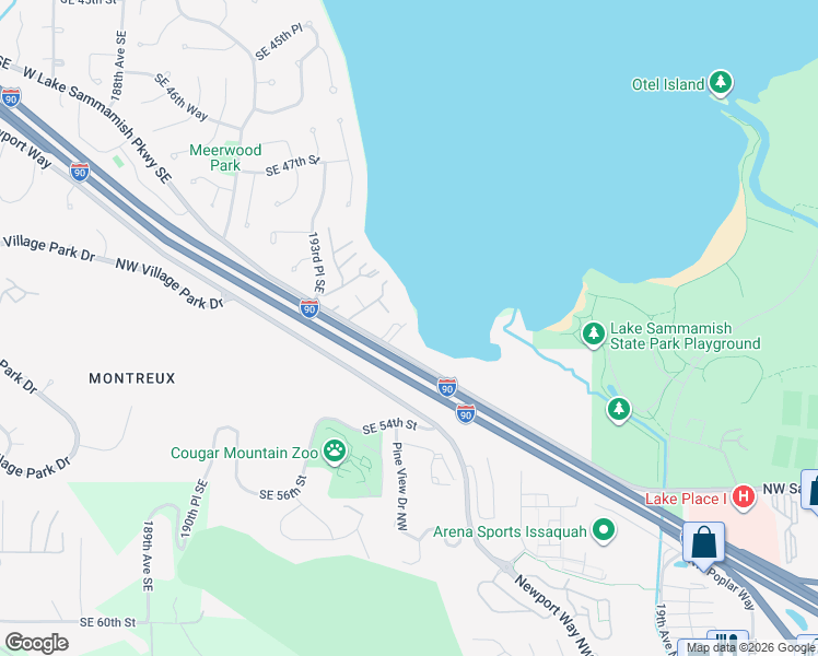 map of restaurants, bars, coffee shops, grocery stores, and more near 5120 West Lake Sammamish Parkway Southeast in Issaquah