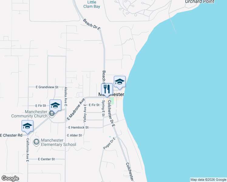 map of restaurants, bars, coffee shops, grocery stores, and more near 8185 East Daniels Loop in Port Orchard
