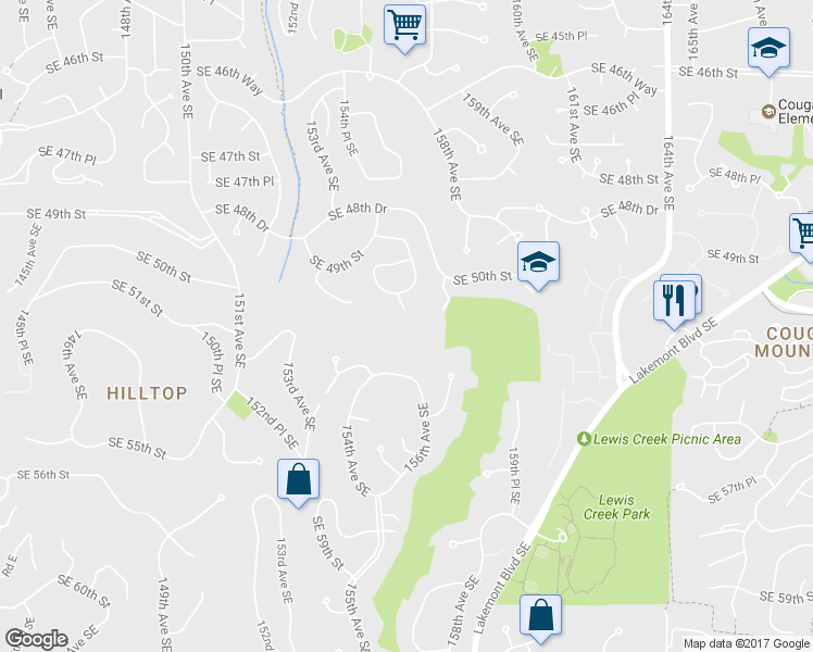 map of restaurants, bars, coffee shops, grocery stores, and more near 5121 155th Place Southeast in Bellevue