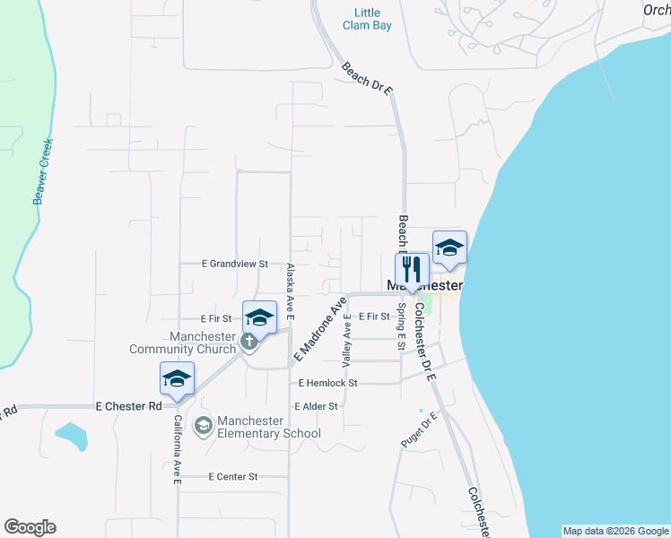 map of restaurants, bars, coffee shops, grocery stores, and more near 7675 East Main Street in Port Orchard