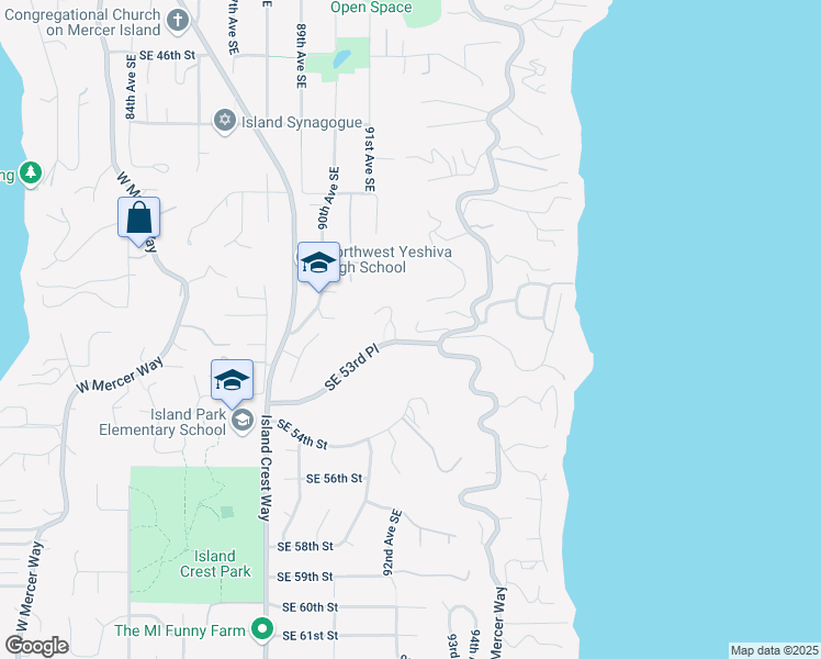 map of restaurants, bars, coffee shops, grocery stores, and more near 5255 East Mercer Way in Mercer Island