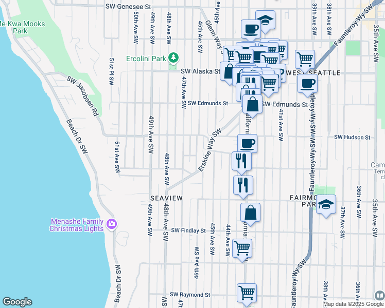 map of restaurants, bars, coffee shops, grocery stores, and more near in Seattle