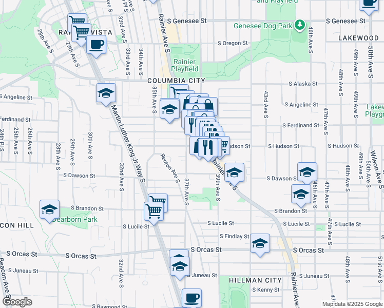 map of restaurants, bars, coffee shops, grocery stores, and more near 5037 37th Avenue South in Seattle