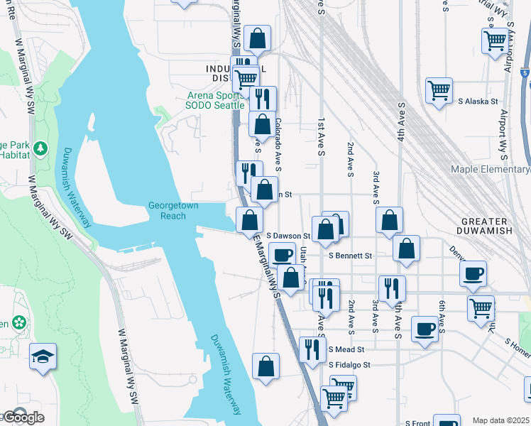 map of restaurants, bars, coffee shops, grocery stores, and more near 5047 Colorado Avenue South in Seattle