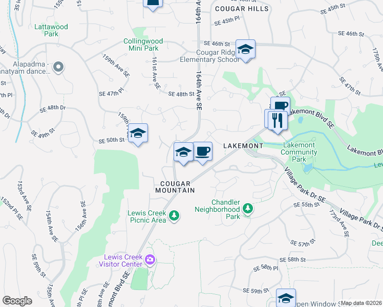map of restaurants, bars, coffee shops, grocery stores, and more near 5097 165th Place Southeast in Bellevue