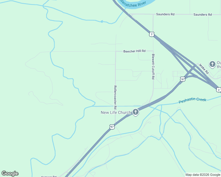 map of restaurants, bars, coffee shops, grocery stores, and more near 7698 Rollercoaster Road in Peshastin