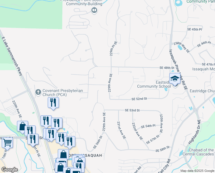map of restaurants, bars, coffee shops, grocery stores, and more near 4942 229th Avenue Southeast in Issaquah