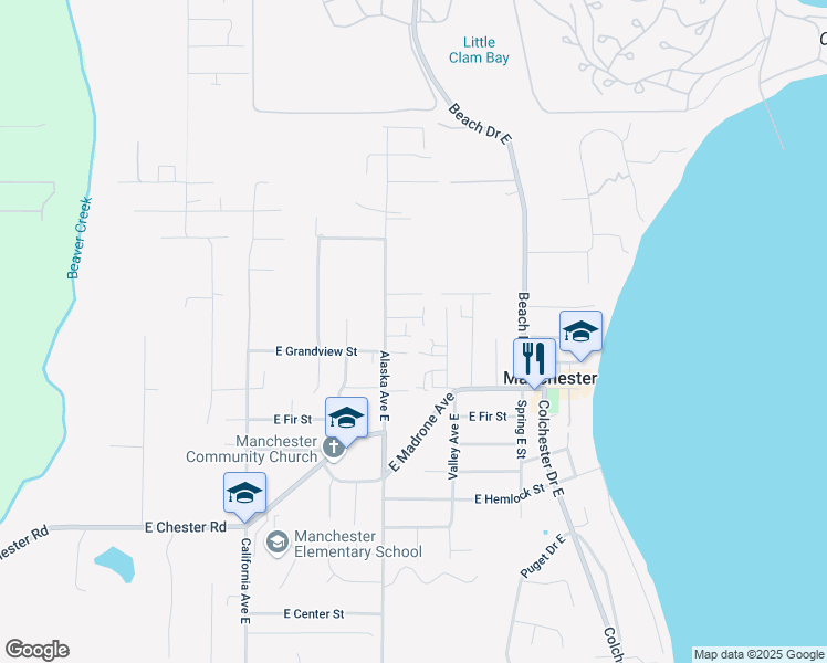 map of restaurants, bars, coffee shops, grocery stores, and more near 2591 Alaska Avenue East in Port Orchard