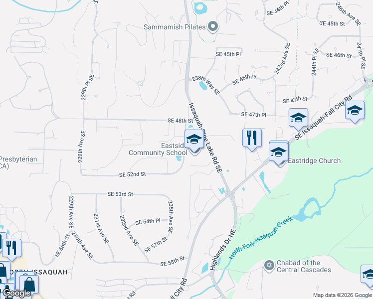 map of restaurants, bars, coffee shops, grocery stores, and more near 4995 236th Avenue Southeast in Issaquah