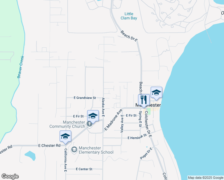 map of restaurants, bars, coffee shops, grocery stores, and more near 2591 Alaska Avenue East in Port Orchard