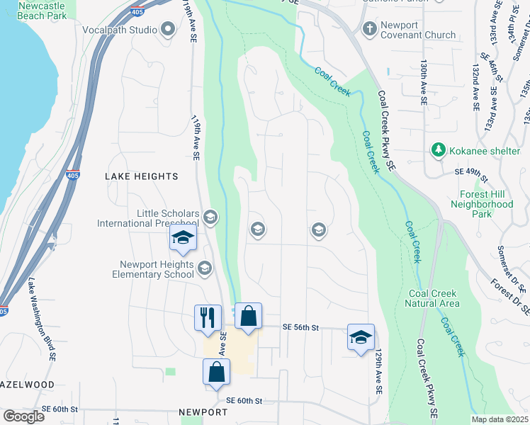 map of restaurants, bars, coffee shops, grocery stores, and more near 12018 Southeast 51st Street in Bellevue