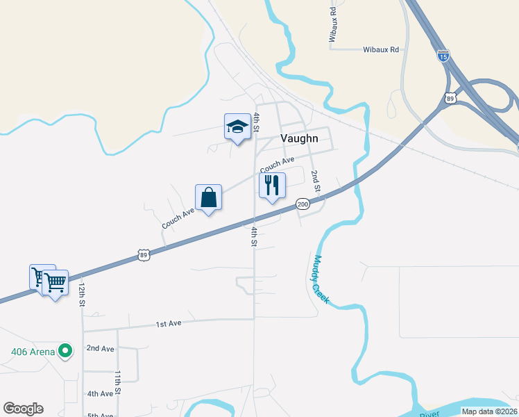 map of restaurants, bars, coffee shops, grocery stores, and more near 115 U.S. 89 in Vaughn
