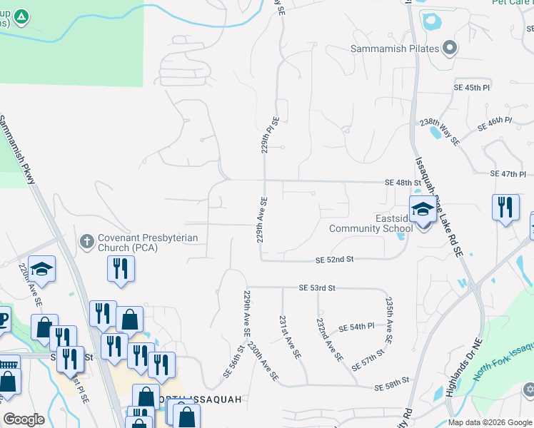map of restaurants, bars, coffee shops, grocery stores, and more near 4942 229th Avenue Southeast in Issaquah