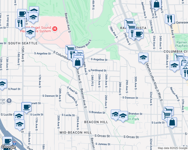 map of restaurants, bars, coffee shops, grocery stores, and more near 4916 24th Place South in Seattle
