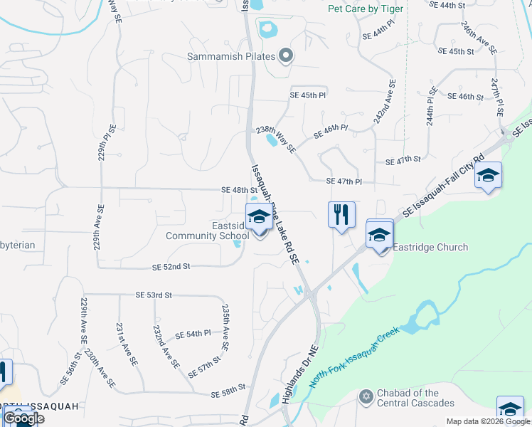 map of restaurants, bars, coffee shops, grocery stores, and more near 4904 237th Court Southeast in Issaquah