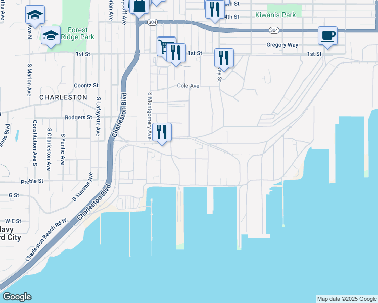 map of restaurants, bars, coffee shops, grocery stores, and more near in Bremerton