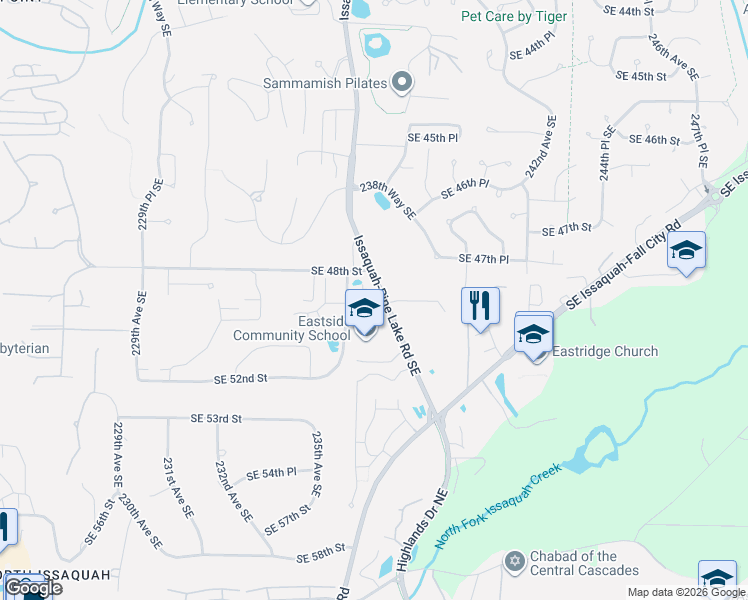 map of restaurants, bars, coffee shops, grocery stores, and more near 4904 237th Court Southeast in Issaquah