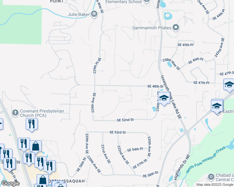 map of restaurants, bars, coffee shops, grocery stores, and more near 23128 Southeast 48th Street in Sammamish