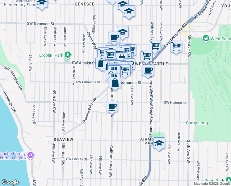 map of restaurants, bars, coffee shops, grocery stores, and more near in Seattle