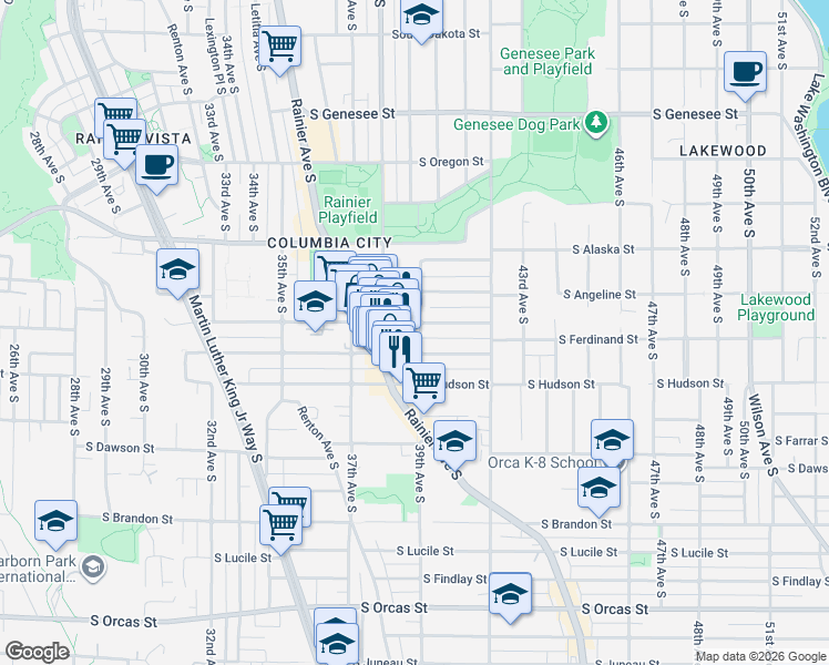 map of restaurants, bars, coffee shops, grocery stores, and more near 3910 South Edmunds Street in Seattle