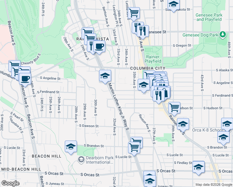map of restaurants, bars, coffee shops, grocery stores, and more near in Seattle