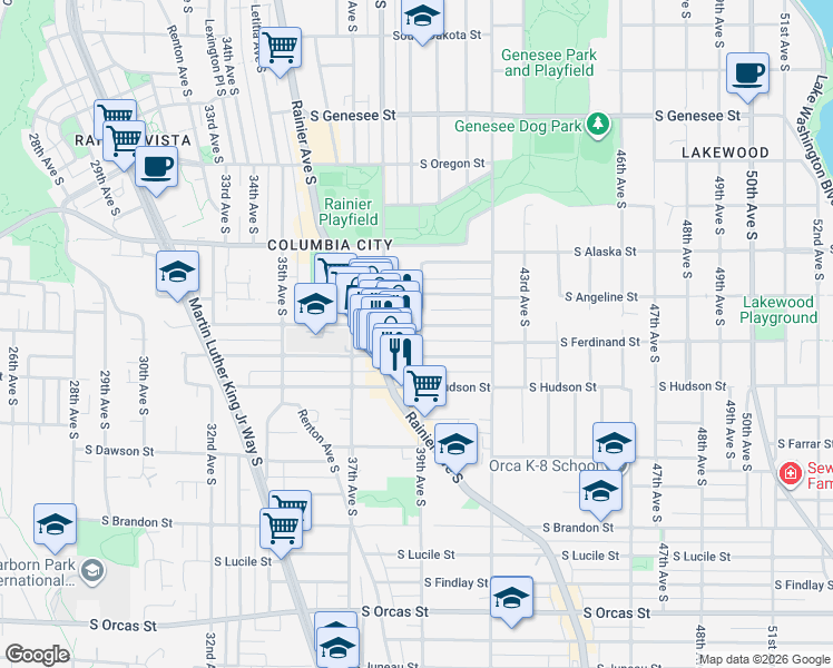 map of restaurants, bars, coffee shops, grocery stores, and more near 3910 South Edmunds Street in Seattle