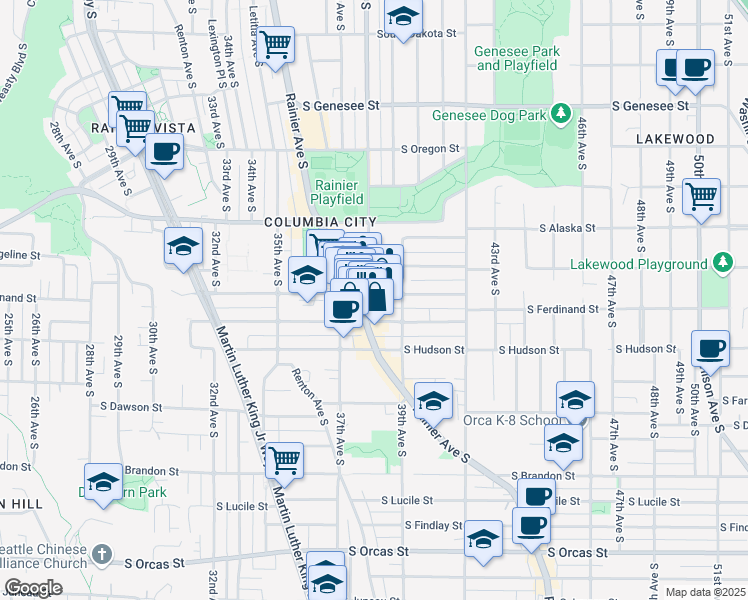 map of restaurants, bars, coffee shops, grocery stores, and more near 3822 South Edmunds Street in Seattle